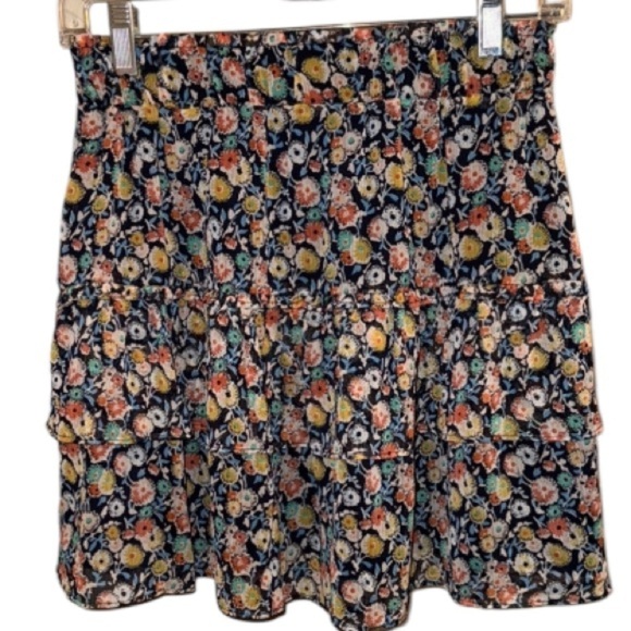 Loft skirt Yellow & Blue Floral tiered NEW xs petite - Picture 1 of 4